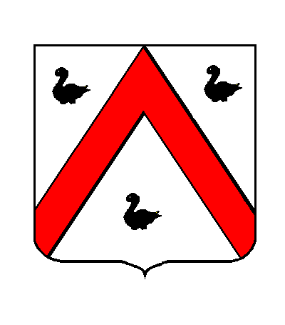 d'argent au chevron de gueules accompagn&eacute; de trois merlettes de sable