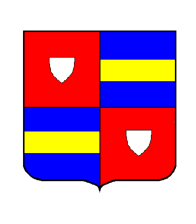 &eacute;cartel&eacute; :aux 1 et 4 de gueules &agrave; l'&eacute;cusson d'argent pos&eacute; en ab&icirc;me; aux 2 et 3 d'azur &agrave; la fasce d'or